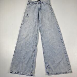 GAP Denim Jeans Womens 2 26L Light Wash‎ Blue High Rise Wide Leg Distressed